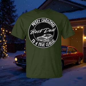 Joyeux Noël à un vrai papa classique, T-shirt à manches courtes et col rond imprimé en sérigraphie avec graphique de voiture - Product Image 3