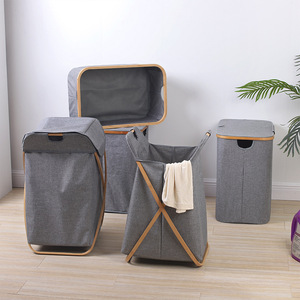 handmade Collapsible Fabric foldable home organization bamboo canvas Clothes Toy storage Box laundry Hamper baskets With Lid