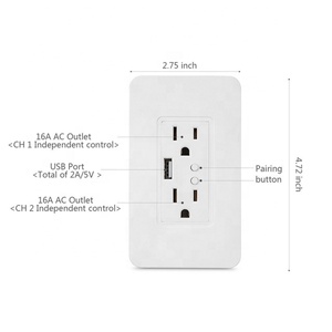 OEM inalámbrico de montaje en pared <span class=keywords><strong>Wifi</strong></span> Smart Tuya App Power US Alexa Google Voice Control remoto 2 Outlet1 Usb <span class=keywords><strong>Wifi</strong></span> doble enchufe de pared - Product Image 1