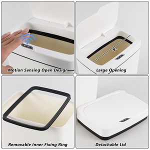 Poubelle de cuisine intelligente électrique en plastique 9L/10L/11L avec capteur de mouvement, couvercle auto-scellant, poubelle automatique carrée pour salle de bain - Product Image 3