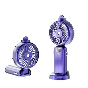 Usb Portátil Recarregável Handheld Digital Display Fan Mini Névoa De Água Dobrável Ventilador De Pulverização Com Umidificador De Ar Suporte Do Telefone