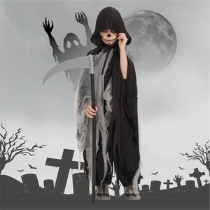 Disfraz de Grim Reaper para niños con guadaña, traje de cosplay de terror para Halloween, capa con capucha negra y gris, talla M L - Product Image 5