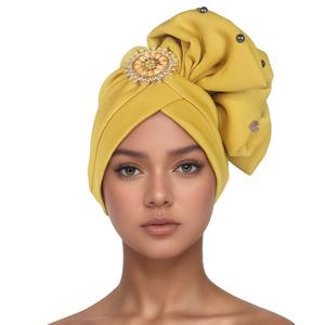 Chapeau africain traditionnel à fleurs et perles <span class=keywords><strong>Mariage</strong></span> Musulman Nail Diamond African Sego Headtie <span class=keywords><strong>Hijab</strong></span> Hat - Product Image 4