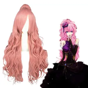 Cheap Wholesale 90cm Long Wave Pink Japanese Anime Vocaloid Luka Wig Synthetic Halloween Party Cosplay Ponytail Wig