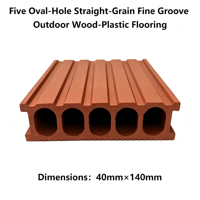Planche de terrasse extérieure en WPC écologique avec trous elliptiques, grain droit, rainures fines, 40 mm x 140 mm, imperméable