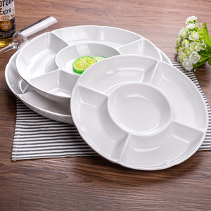 Plateau à collation rond en mélamine à quatre compartiments, qualité alimentaire, pour fêtes et hôtels - Product Image 1
