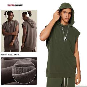 380g poids lourd lavage à l'acide éponge sans manches à capuche Vintage surdimensionné débardeur gilet personnalisé - Product Image 3