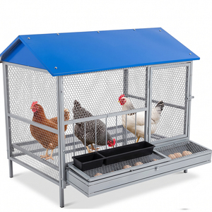 Cage à poules mobile avec batterie pour poules pondeuses, anti-rats et serpents, avec roues, poulailler pour ferme ou jardin - Product Image 1