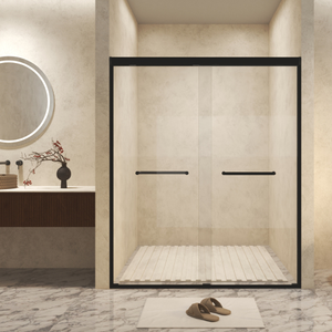 <span class=keywords><strong>Porte</strong></span> de douche <span class=keywords><strong>coulissante</strong></span> double en verre trempé de 56-60 " x 72 " avec film anti-explosion, cadre en aluminium, 1/4 (6 mm) - Product Image 1