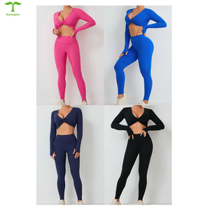 Logo personalizzato Sexy donna abbigliamento sportivo a maniche lunghe Gym Yoga Legging Fitness Ropa Deportiva Mujer abbigliamento sportivo Set abiti da allenamento - Product Image 4