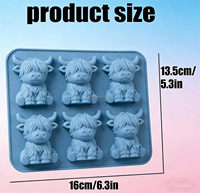 Moule à glaçons portable en silicone 3D en forme de vache des Highlands, réutilisable, de qualité alimentaire, pour boissons froides et chaudes, idéal pour la pâtisserie et la préparation culinaire