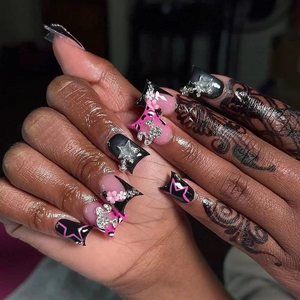 <span class=keywords><strong>Faux</strong></span> ongles longs Y2K en gros, faits à la main, avec dégradé, papillon, étoile, strass et motif léopard, <span class=keywords><strong>pour</strong></span> femmes, salon et soirée - Product Image 1