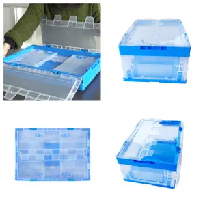 カスタマイズプラスチッククレート積み重ね可能なピッキングボックスヒンジ付き蓋付きプラスチックボックスプラスチック収納折りたたみクレート