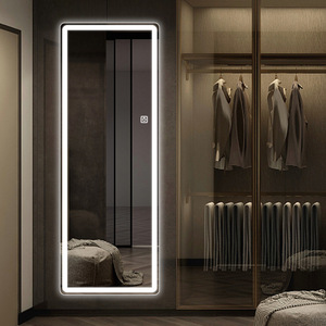 <span class=keywords><strong>Miroir</strong></span> sur pied rectangulaire pleine longueur à cadre blanc étroit avec éclairage LED rétroéclairé, lumière halo et variateur tactile pour dressing - Product Image 1