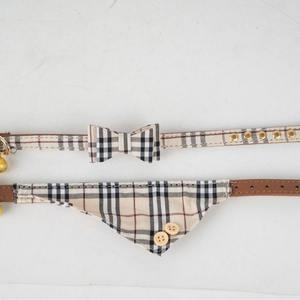 Conjunto de <span class=keywords><strong>collar</strong></span> y correa de perro con pajarita personalizada al por mayor pañuelo y collares de perro ajustables a cuadros clásicos con campana para cachorros y gatos - Product Image 6