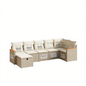 Ensemble de canapés de jardin en rotin beige Rovesteb, 6 places, mobilier d'extérieur, design contemporain, structure en acier thermolaqué - Product Image 1