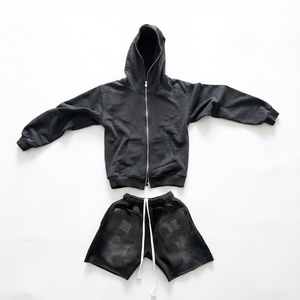 Custom Black Men Tracksuit Zip Up Hoodie and <b>Wide</b> <b>Leg</b> <b>Shorts</b> Streetwear Jogger Set Casual Sportswear - Product Image 1