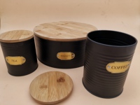 Ensemble de boîtes à couvercle en bambou doré pour thé café sucre boîte à pain stockage maison cuisine plaque signalétique récipient alimentaire avec pot scellé bocaux