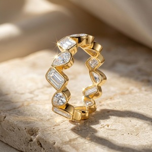 S925 Sterling <b>Silver</b> Mixed Cut Geometric Moissanite Eternity Band 18K Gold Plated Stackable <b>Ring</b> Unisex Wedding Jewelry - Product Image 5