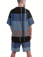 Ensemble décontracté 2 pièces pour homme avec imprimé rayé personnalisé, OEM, 100 % polyester, respirant, t-shirt à manches courtes et short de survêtement avec logo