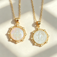 Collier pendentif délicat en cristal de zircon et nacre, Vierge Marie et Saint Benoît, bijoux vintage pour femmes, vente en gros