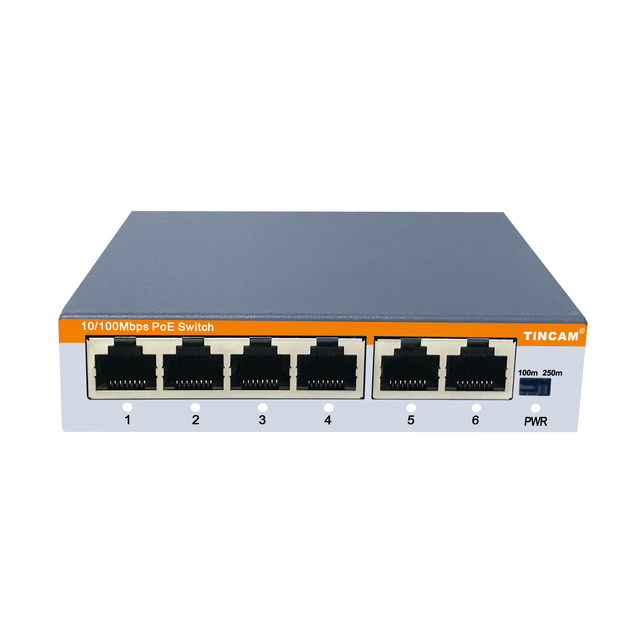 TINCAM Super Mini 4 Port 10/100M POE Switch 48V 100 Meters 2 RJ45 Uplink Small Size Extender 250m 802.3at PoE+ Switch for CCTV