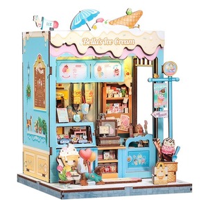 CuteBee Bella Ice Cream Miniature Diy House Wooden Building Block Toy With Light Touch Control For Youth - Product Image 1