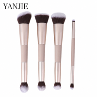 Ensemble de pinceaux de maquillage de luxe à double embout avec poils doux portables pour fard à paupières, blush et poudre à sourcils - Beauté professionnelle