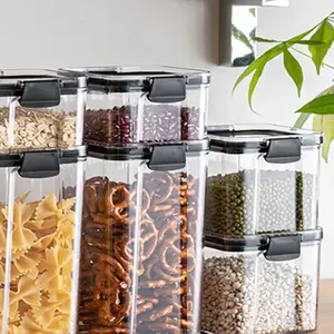 Latas herméticas cuadradas de almacenamiento de alimentos, contenedores de cereales sellados transparentes, caja de conservación fresca de frutas secas de avena, sin BPA