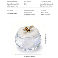 Boîte à bijoux de luxe en verre taillé cristal avec couvercle abeille en alliage de zinc émaillé, boîte à bibelots faite à la main avec strass, organisateur de rangement pour bagues et colliers