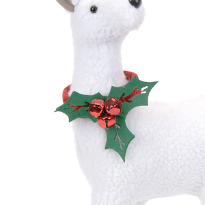 Snow White Plush 20in <b>Reindeer</b> Accent with Holly Collar Red Bell Cluster Nordic Holiday <b>Decoration</b> for Home Store Styling - Product Image 2