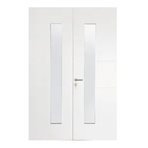 Laca branca prehung Núcleo sólido com vidro Porta de madeira interior do quarto para o apartamento