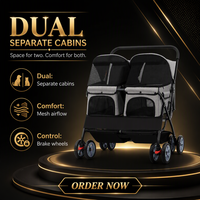 Poussette double pour animaux de compagnie avec design cabine pour les familles ayant plusieurs animaux