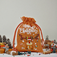 Sacs en lin à cordon de serrage en gros, en stock, colorés, recyclables, imprimés pour Noël, décoration de cadeaux, écologiques pour les fêtes