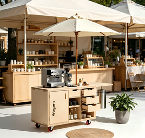 Carritos Móviles de Madera Modernos de Gran Capacidad para Exteriores, Carrito Combinado de Madera con Diseño de Burbujas para Té - Product Image 4