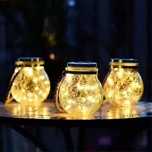 Ngoài trời Vườn không thấm nước IP65 cây chai cổ tích Ánh sáng 20 Led trang trí ánh sáng Jar Đèn năng lượng mặt trời treo Crackle Glass 50 30 80