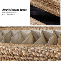Banc d'appoint en jonc de mer naturel tressé avec coussin rembourré pour chambre à coucher et salon