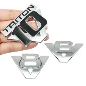 3D Metal Car Styling Chrome V6 V8 Triton V10 Car Stickers Emblems Badges Logos Trunk Mudguard Car Decoration Sticker