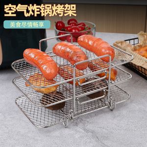 Stainless Steel Air Fryer <b>Grill</b> Rack 304 Three Layer Foldable Stackable Square <b>Mesh</b> Tray <b>For</b> Cooking Baking Toasting - Product Image 5