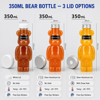 Bouteille d'eau en forme d'ours mignon 12oz, en plastique, pour jus, lait, thé, boissons froides, avec couvercle, idéale pour les fêtes et les cadeaux pour enfants