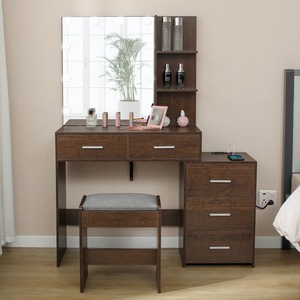 Moderno Espejo con Iluminación LED, Tocador con Cajones <span class=keywords><strong>de</strong></span> Madera y Enchufe, Mesa <span class=keywords><strong>de</strong></span> <span class=keywords><strong>Maquillaje</strong></span> para Dormitorio o Baño - Product Image 5