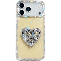 Étui de téléphone en forme de cœur avec bordure en strass scintillant, coque rigide IMD pour iPhone 18 Pro Max pour Samsung S26 ultra