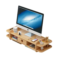 Support d'écran en bambou naturel avec tiroir et organisateur, étagère de bureau ergonomique pour le bureau à domicile