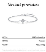 S925 Silber Blumenförmiges Armband mit Rundem Diamanten in Krappenfassung Kettenglieder Klassischer Alltagsschmuck für Damen
