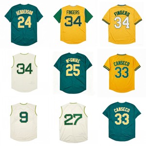 Vintage stijl gebreide honkbal shirts voor heren 9 Reggie Jackson 24 Rickey Henderson 25 Mark McGwire 33 José Canseco S-3XL - Product Image 1
