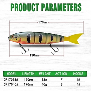 Leurres Durs Artificiels en ABS de 17cm/20cm, Segments Articulés 4 Sections pour Pêche au <span class=keywords><strong>Brochet</strong></span>, Action Flottante avec Hameçons - Product Image 3