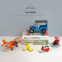 Modèle rétro de motocyclette-rickshaw d'avion, petites décorations en étain, accessoires de photographie