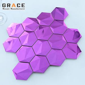 Hexagone 3D mur miroir décoration Surface lisse mosaïque KTV <span class=keywords><strong>fond</strong></span> robuste 304 acier inoxydable brossé or métal mosaïque carrelage - Product Image 2