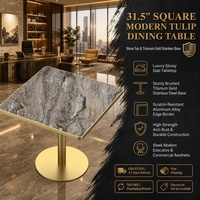 [Stock US] Table à manger moderne de luxe en pierre frittée de 31,5 pouces avec base en acier inoxydable doré, livraison rapide, MOQ 1 pièce
