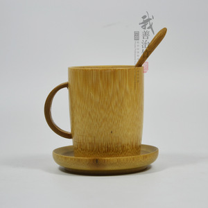 Bamboo Coffee Cup With Saucer And Spoon Minimalist Design Natural Material Cylinder Shape For Tea Or Coffee - Product Image 2